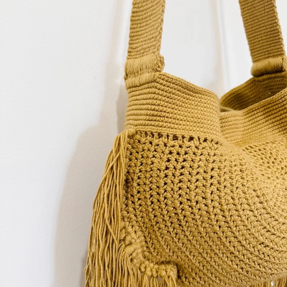 Soraya Hennessy cotton handwoven fringe boho crossbody bag NEW